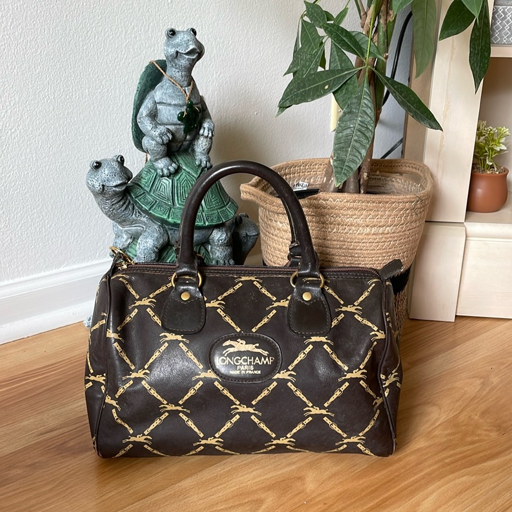 💥LONGCHAMP💥Vintage brown leather mini Boston bag/satchel (minor corner rubbing)